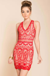 Paris Lacey Bodycon Dress Red