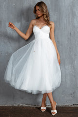 Smitten Sweetheart Neckline Chiffon Midi Dress White