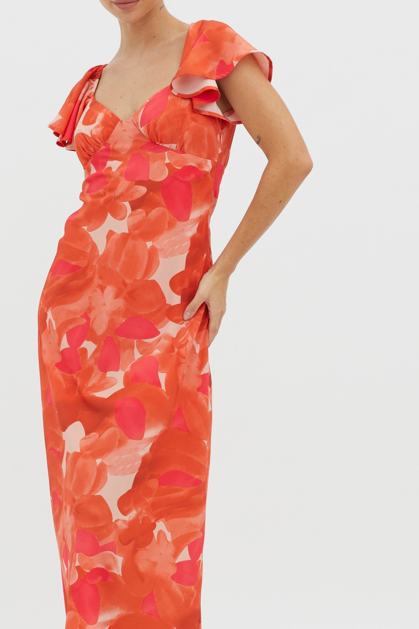 Park Avenue Flutter Sleeve Mini Dress Abstract Orange