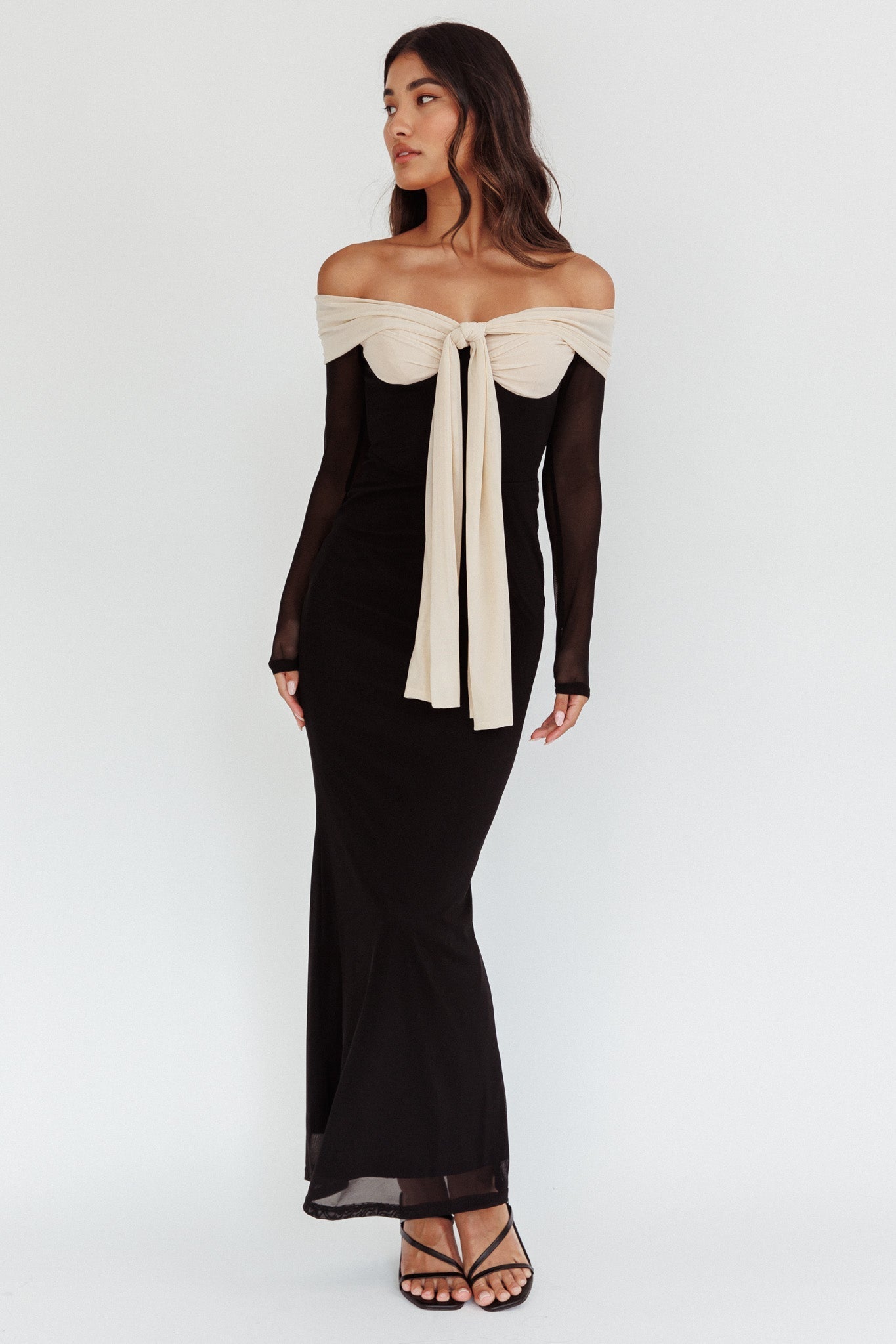 Perfect Worlds Off Shoulder Maxi Dress Black
