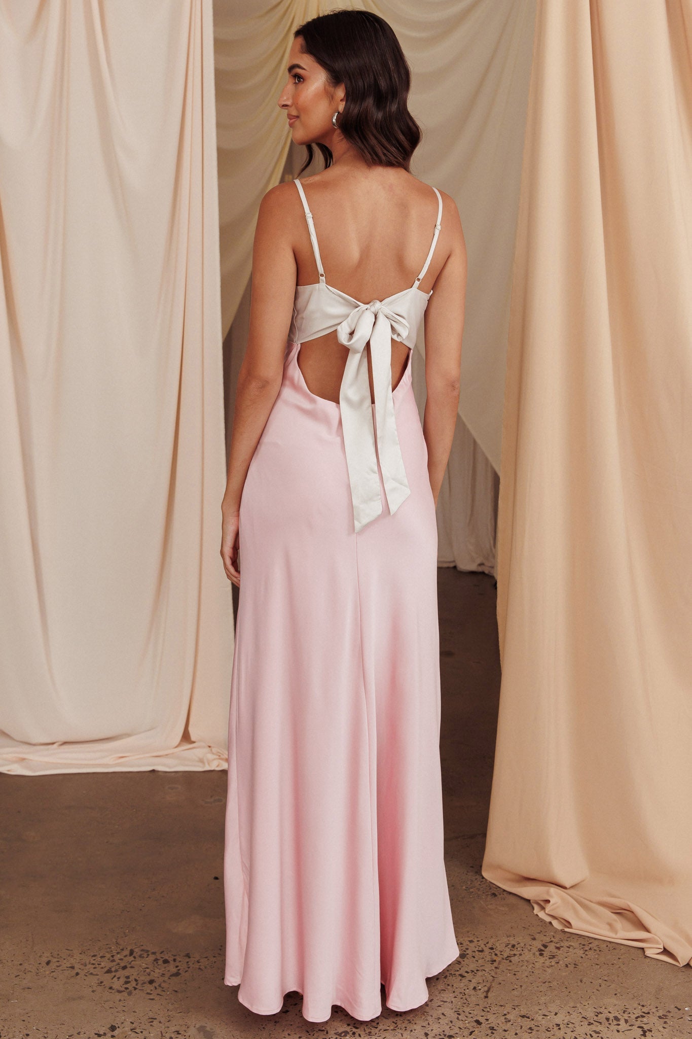 Bayleigh Low Bow Tie Back Dress Pink